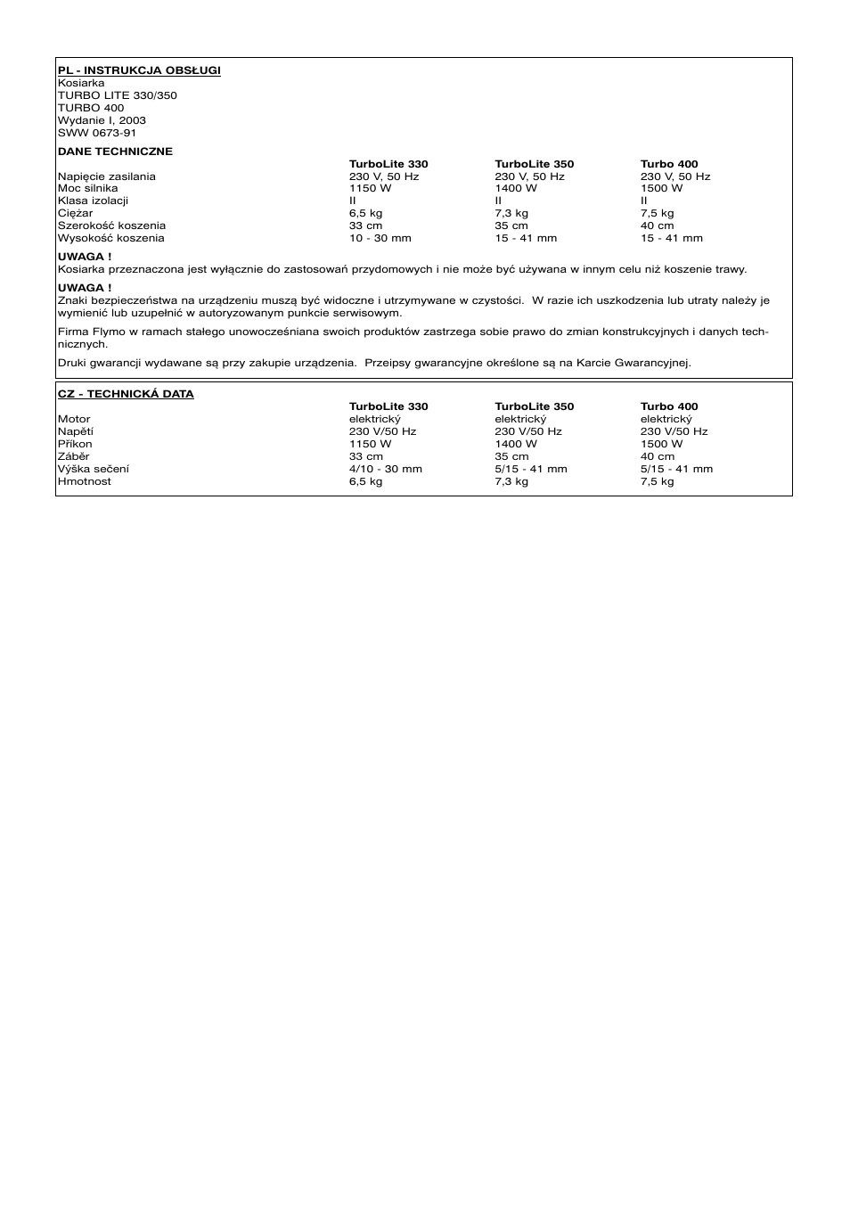 Flymo TURBO LITE 400 User Manual | Page 9 / 9