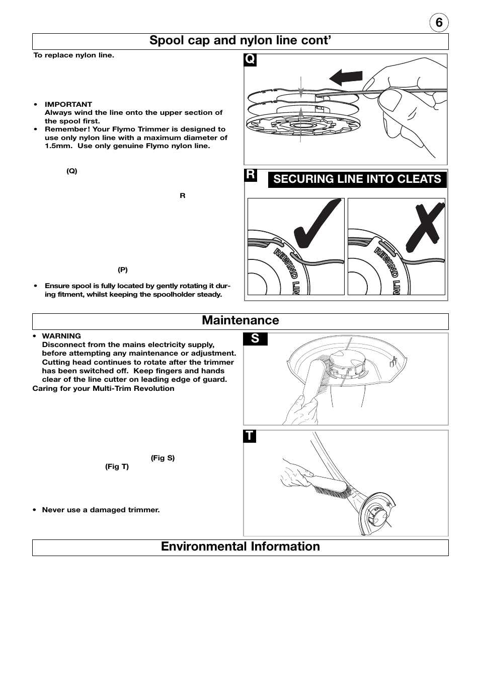 St q, Securing line into cleats | Flymo Multi-Trim Edger And Trimmer User Manual | Page 7 / 8