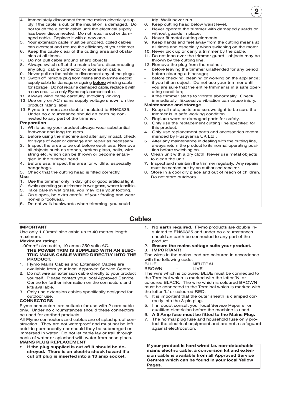 Cables | Flymo POWER TRIM 600 HD User Manual | Page 3 / 9