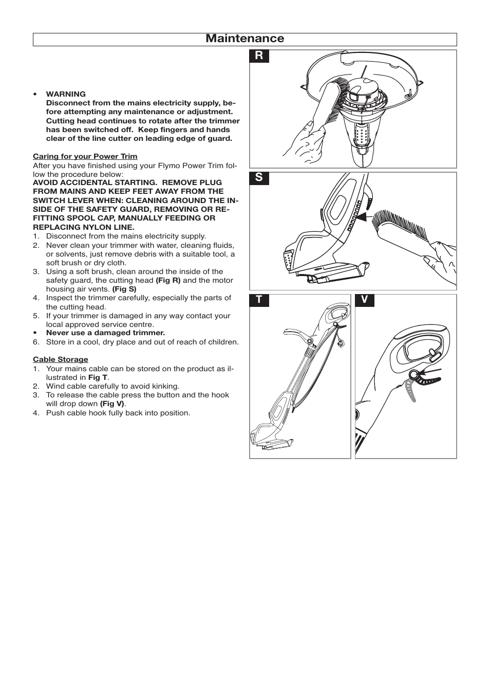 Maintenance s r | Flymo POWER TRIM 600 HD User Manual | Page 7 / 9