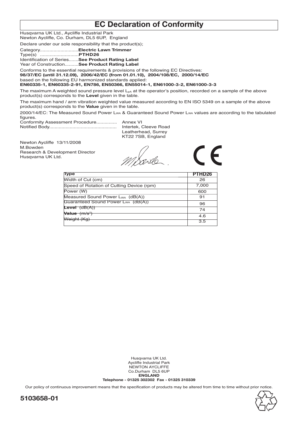 Ec declaration of conformity | Flymo POWER TRIM 600 HD User Manual | Page 9 / 9
