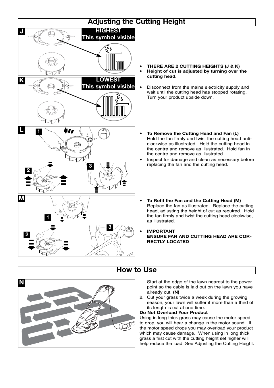 Adjusting the cutting height, How to use | Flymo Trmmer User Manual | Page 5 / 8