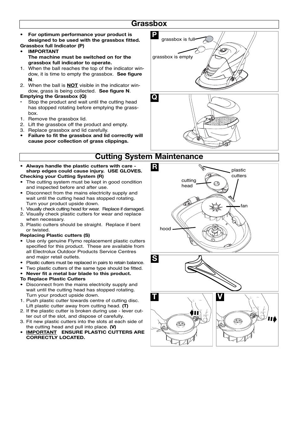 Grassbox, Cutting system maintenance, Sv t | Flymo Trmmer User Manual | Page 6 / 8