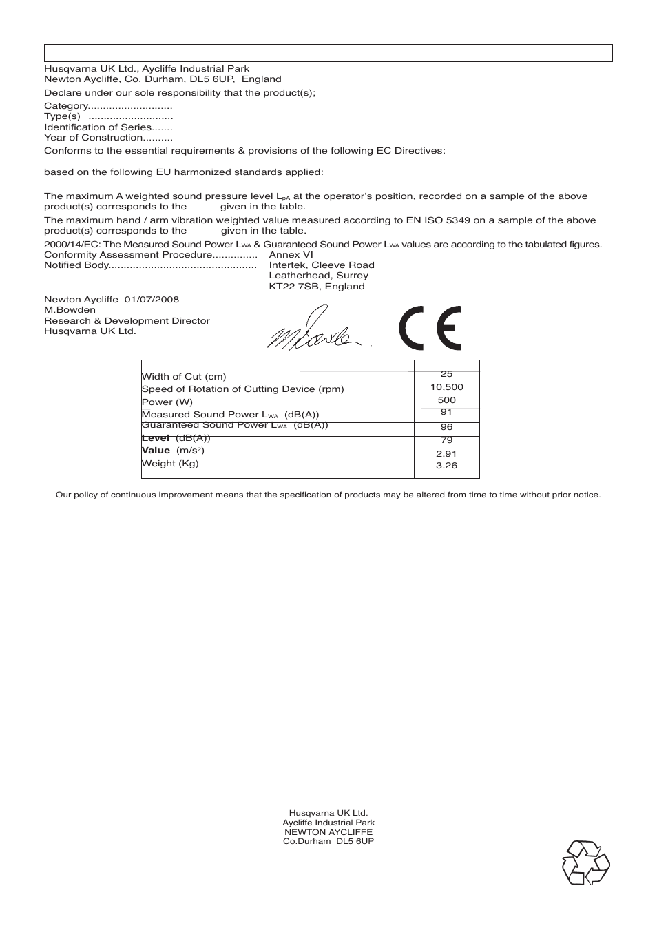 Ec declaration of conformity | Flymo CONTOUR 500 XT User Manual | Page 9 / 9