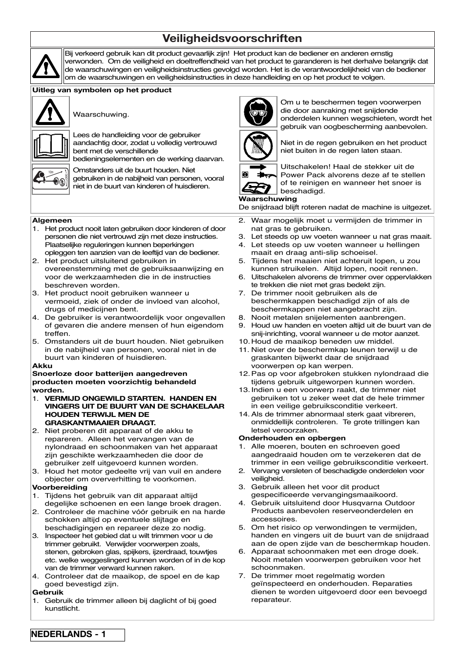 Veiligheidsvoorschriften, Nederlands - 1 | Flymo Sabre Trim User Manual | Page 10 / 40