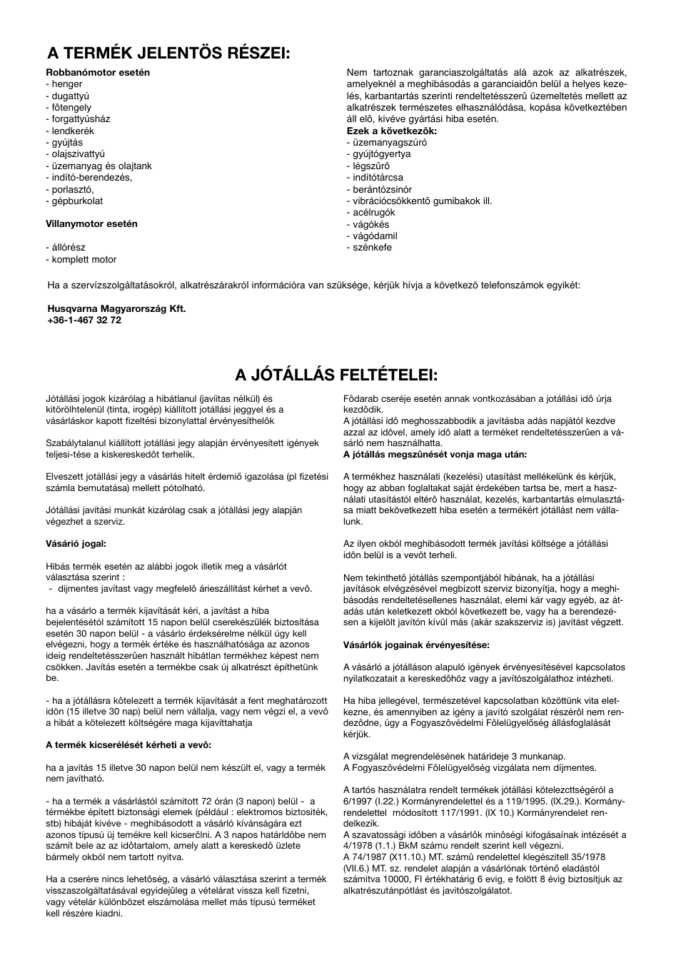 A termék jelentös részei, A jótállás feltételei | Flymo Sabre Trim User Manual | Page 29 / 40