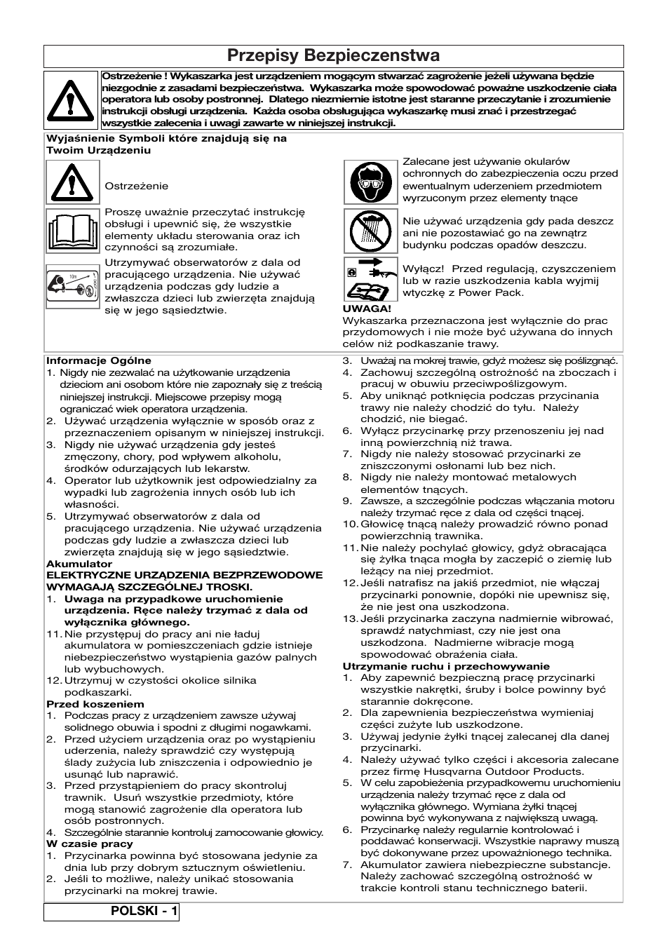 Przepisy bezpieczenstwa, Polski - 1 | Flymo Sabre Trim User Manual | Page 30 / 40