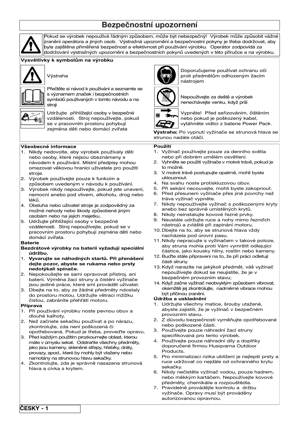 Bezpečnostní upozornení, Česky - 1 | Flymo Sabre Trim User Manual | Page 32 / 40
