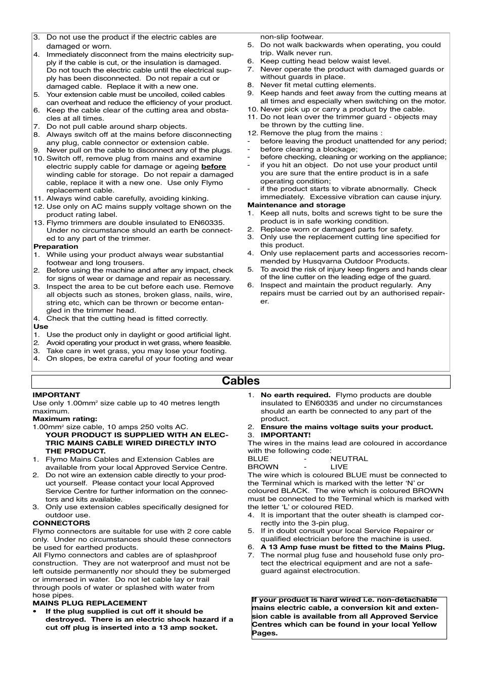 Cables | Flymo SAMURAI 1000XT User Manual | Page 3 / 9