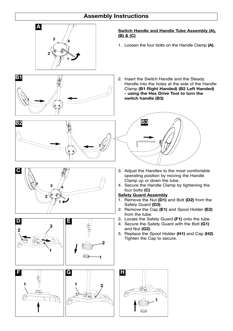 Assembly instructions, B2 b3 h | Flymo SAMURAI 1000XT User Manual | Page 4 / 9