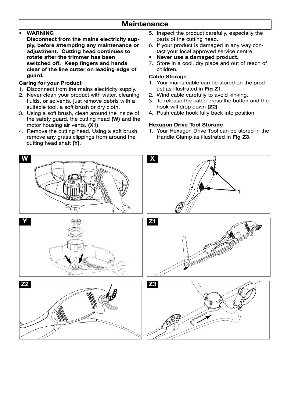 Maintenance, Maintenance x w | Flymo SAMURAI 1000XT User Manual | Page 7 / 9