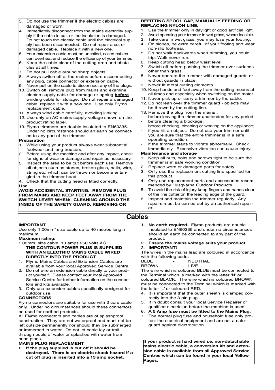 Cables | Flymo Contour Power Plus Trimmers User Manual | Page 3 / 9