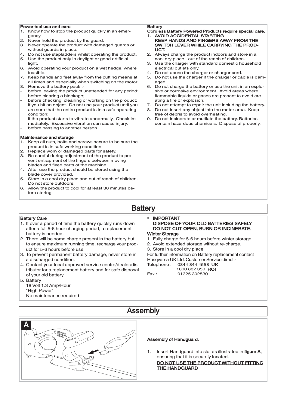 Assembly a, Battery | Flymo EASICUT 500CT User Manual | Page 4 / 8