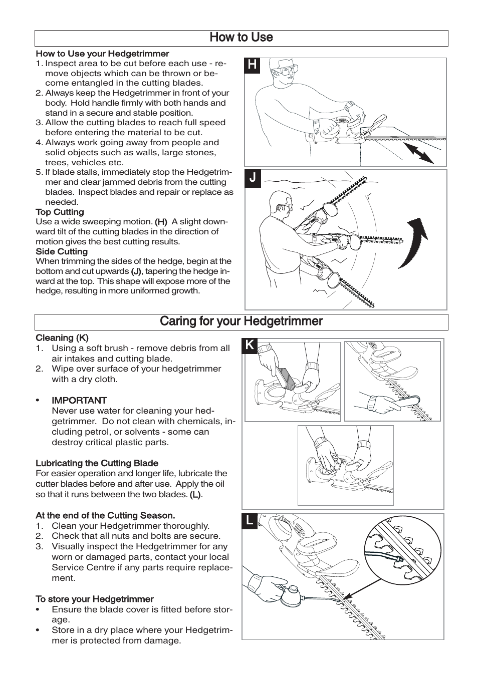 How to use caring for your hedgetrimmer | Flymo EASICUT 500CT User Manual | Page 6 / 8