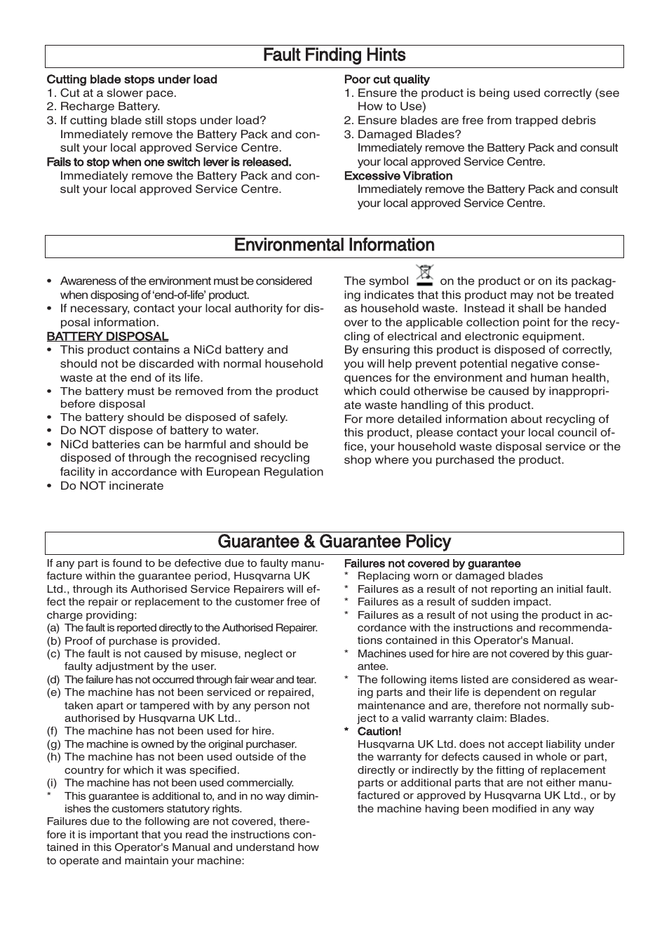 Fault finding hints | Flymo EASICUT 500CT User Manual | Page 7 / 8