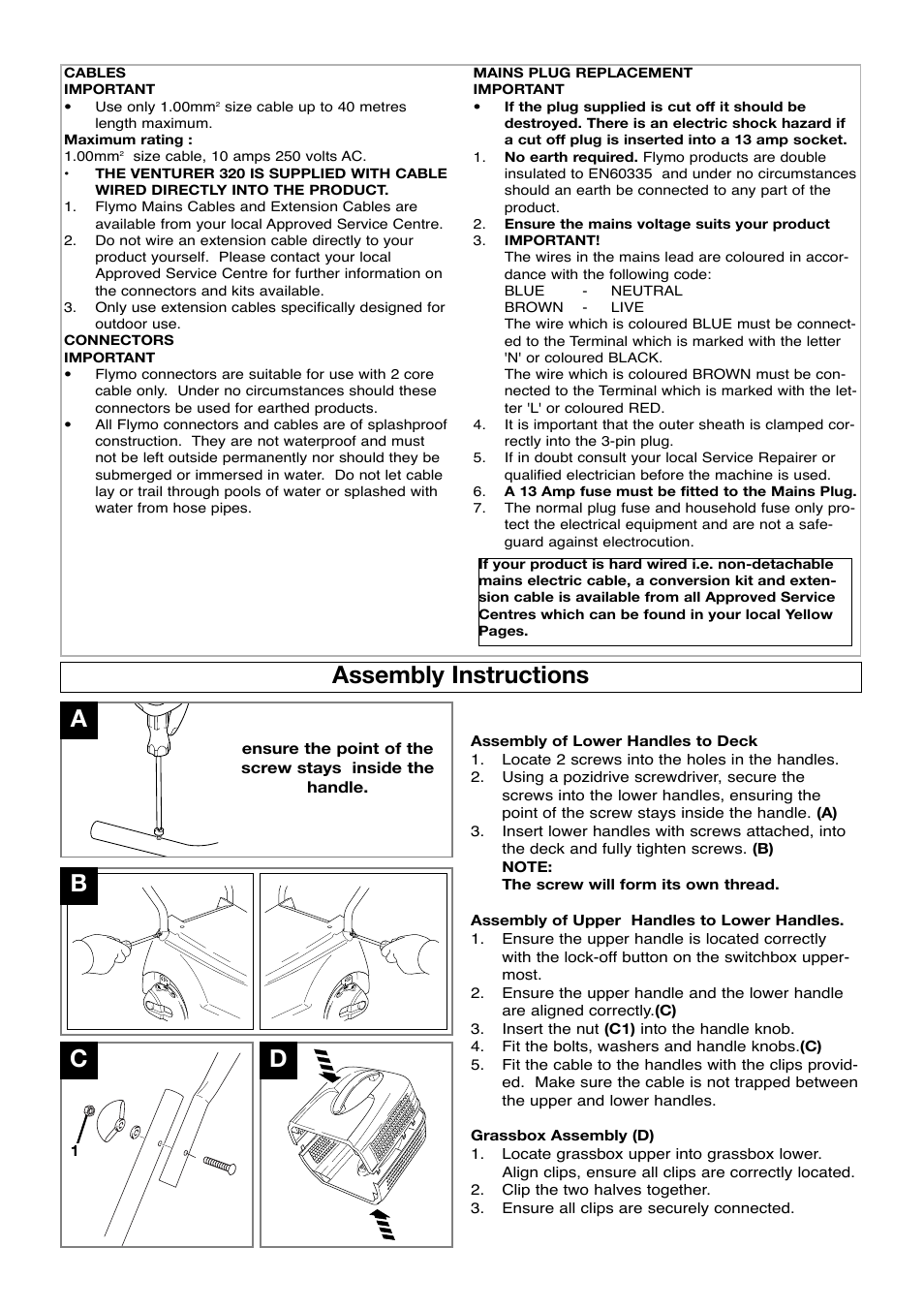 Assembly instructions, Bc d | Flymo VENTURER 320 User Manual | Page 4 / 8