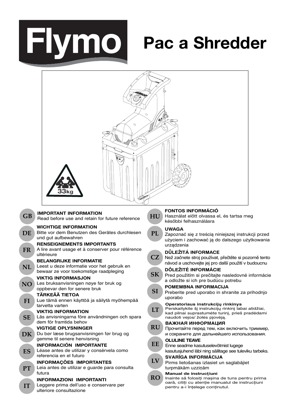 Flymo Pac a Shredder User Manual | 72 pages