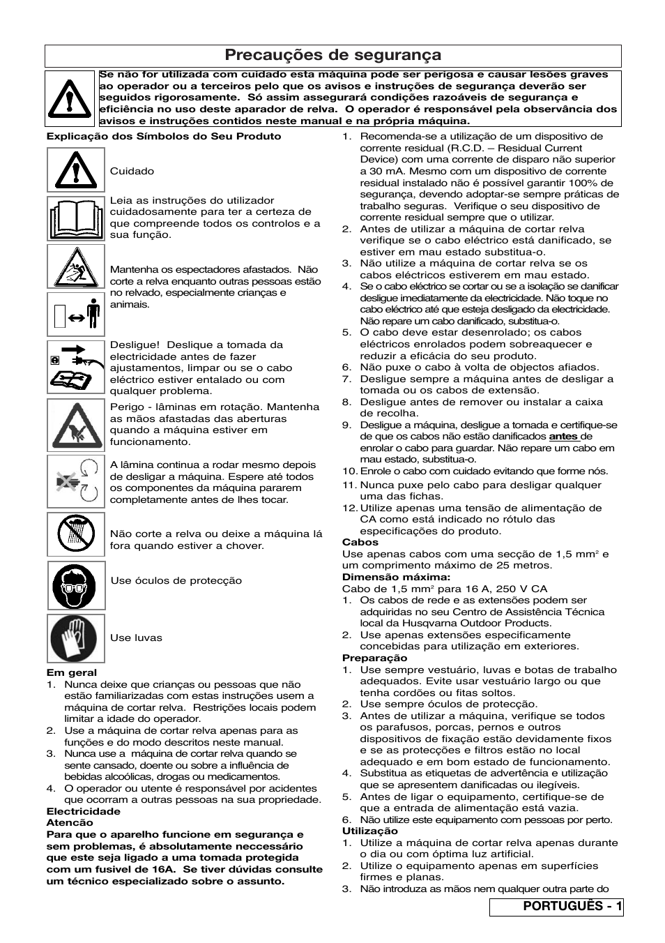 Precauções de segurança, Português - 1 | Flymo Pac a Shredder User Manual | Page 33 / 72
