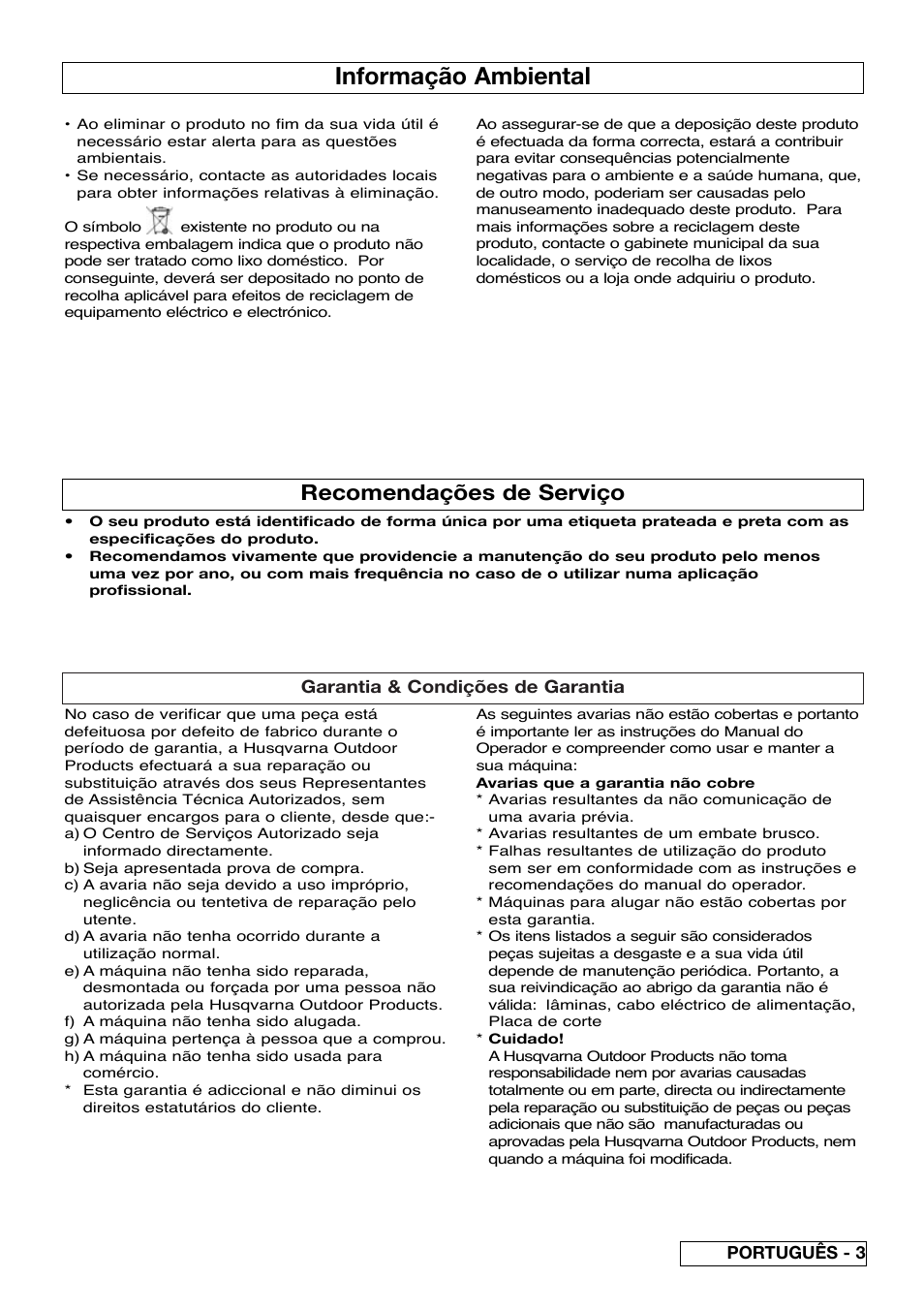 Informação ambiental, Recomendações de serviço | Flymo Pac a Shredder User Manual | Page 35 / 72