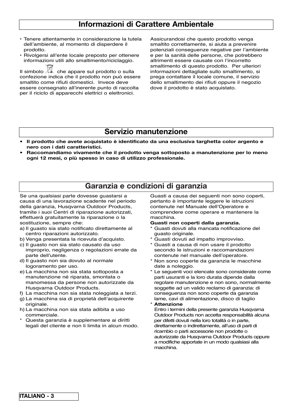 Garanzia e condizioni di garanzia, Informazioni di carattere ambientale, Servizio manutenzione | Flymo Pac a Shredder User Manual | Page 38 / 72