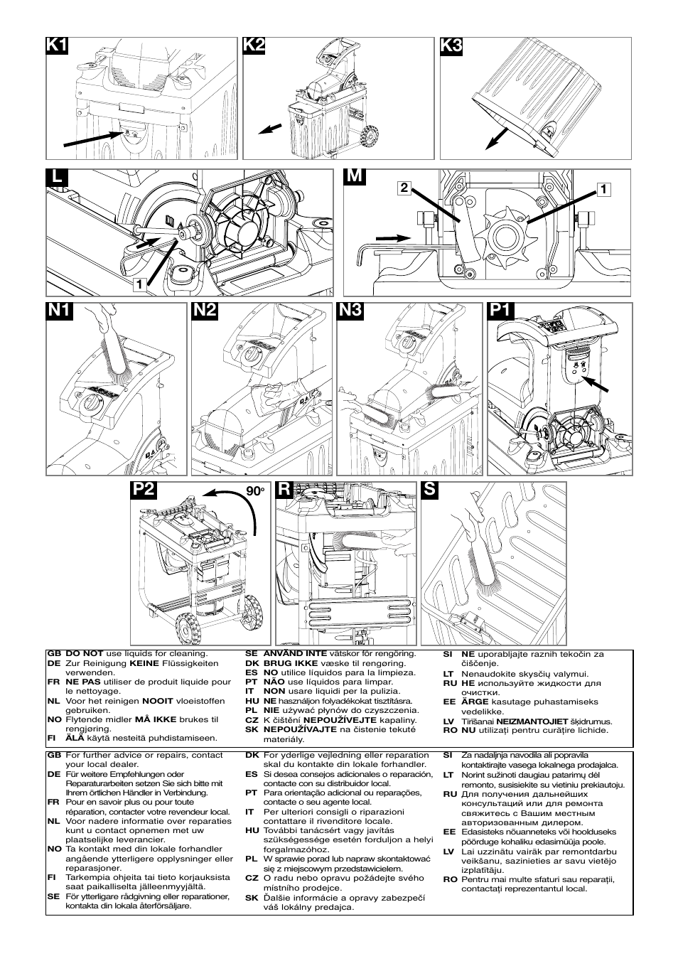 K2 k3 k1 m l, P1 n2 n3, Rs p2 n1 | Flymo Pac a Shredder User Manual | Page 5 / 72