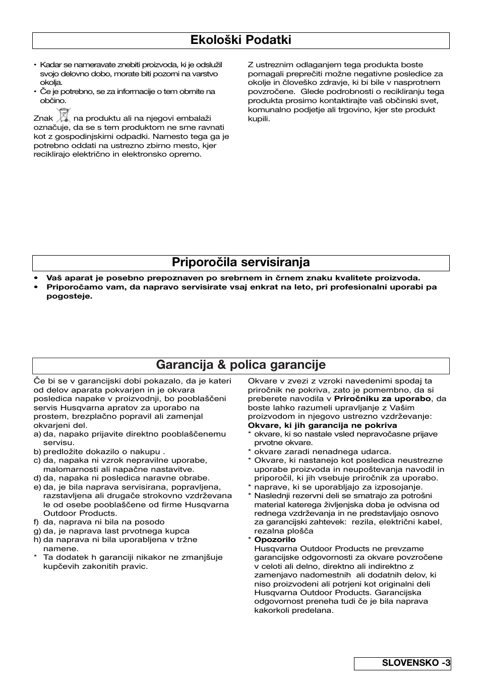 Garancija & polica garancije, Ekološki podatki, Priporočila servisiranja | Flymo Pac a Shredder User Manual | Page 53 / 72