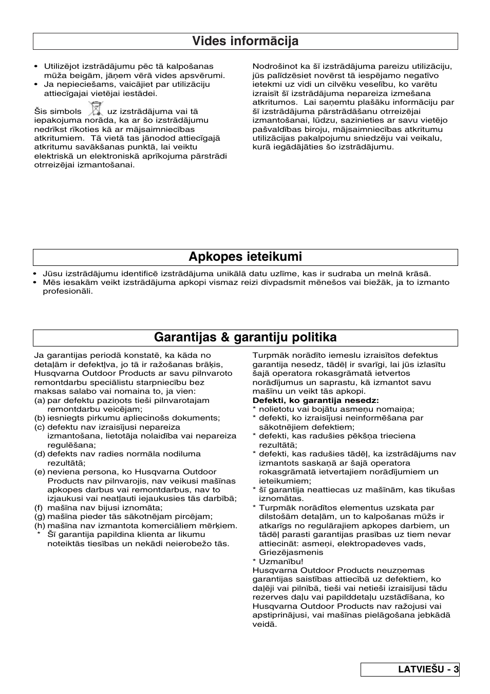 Vides inform◊cija, Garantijas & garantiju politika, Apkopes ieteikumi | Flymo Pac a Shredder User Manual | Page 65 / 72