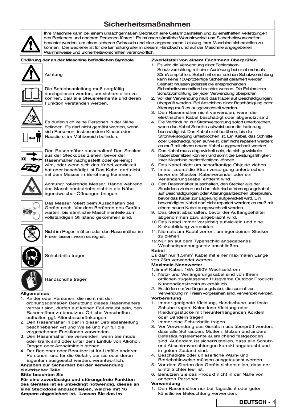 Sicherheitsmaßnahmen, Deutsch - 1 | Flymo Pac a Shredder User Manual | Page 9 / 72