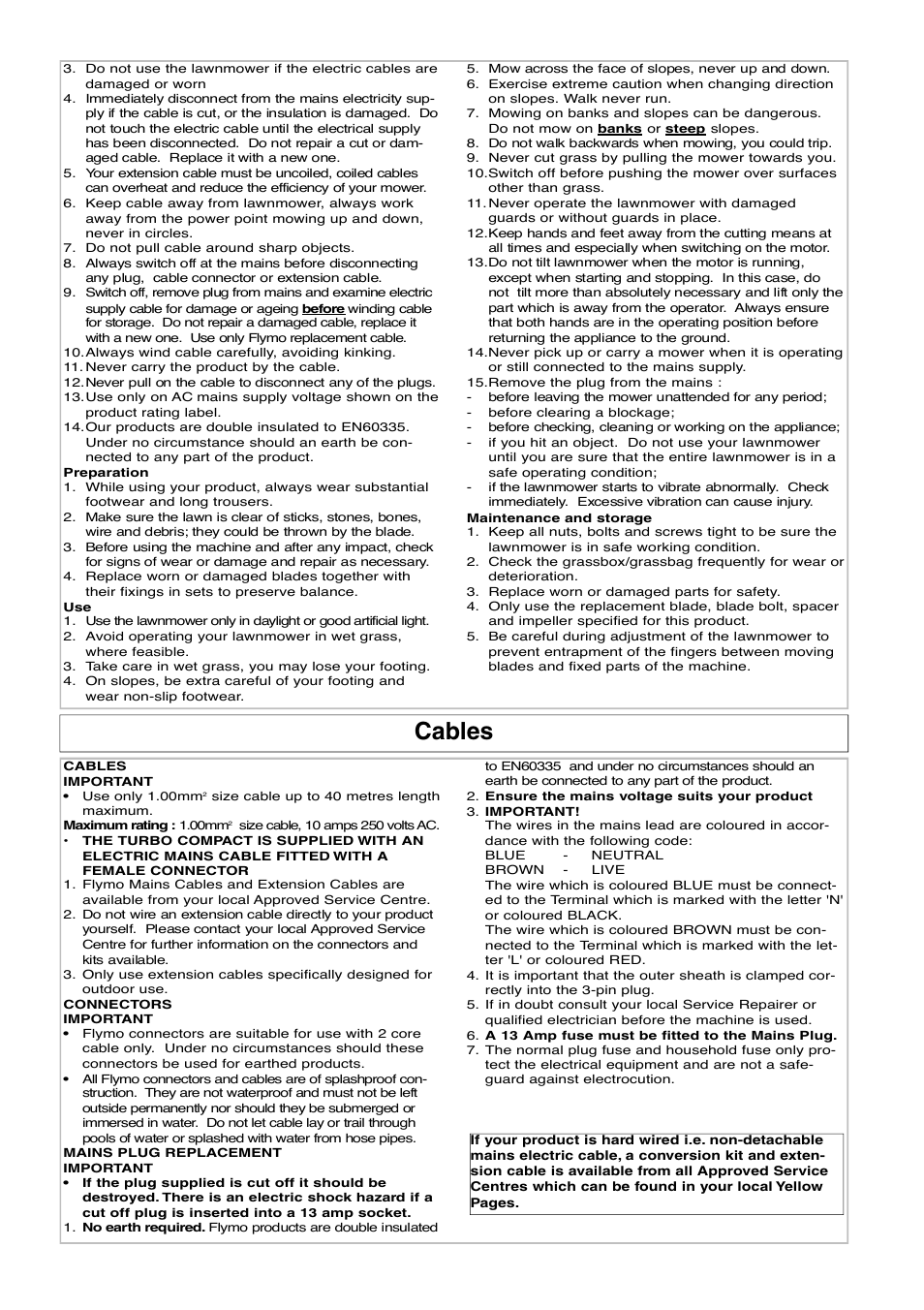 Cables | Flymo Electrolux Turbo Compact User Manual | Page 3 / 8