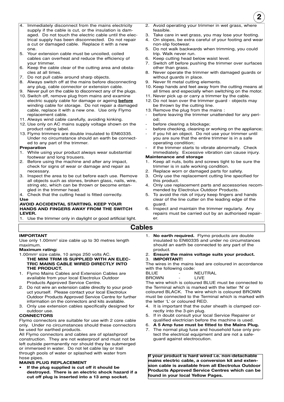 Cables | Flymo Electrolux Mini Trim User Manual | Page 3 / 8