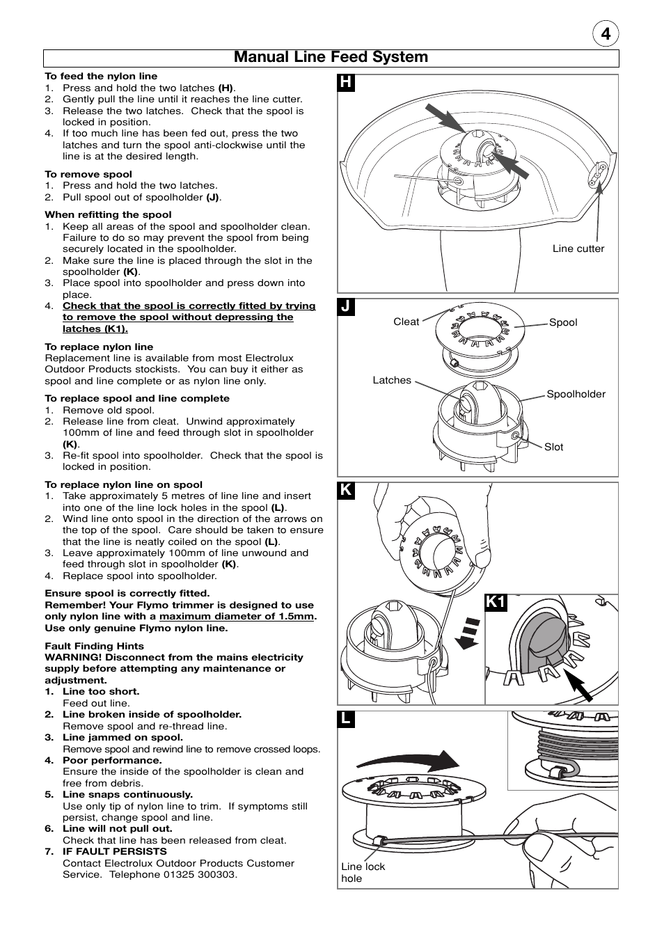 Manual line feed system, Hj k l | Flymo Electrolux Mini Trim User Manual | Page 5 / 8