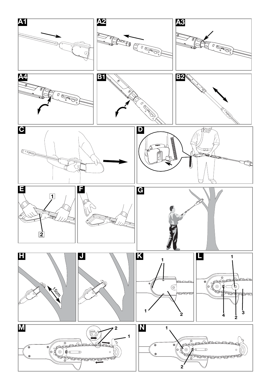 A3 a2 a4 a1, Gh j, Kl m n | Flymo Sabre Saw User Manual | Page 2 / 40