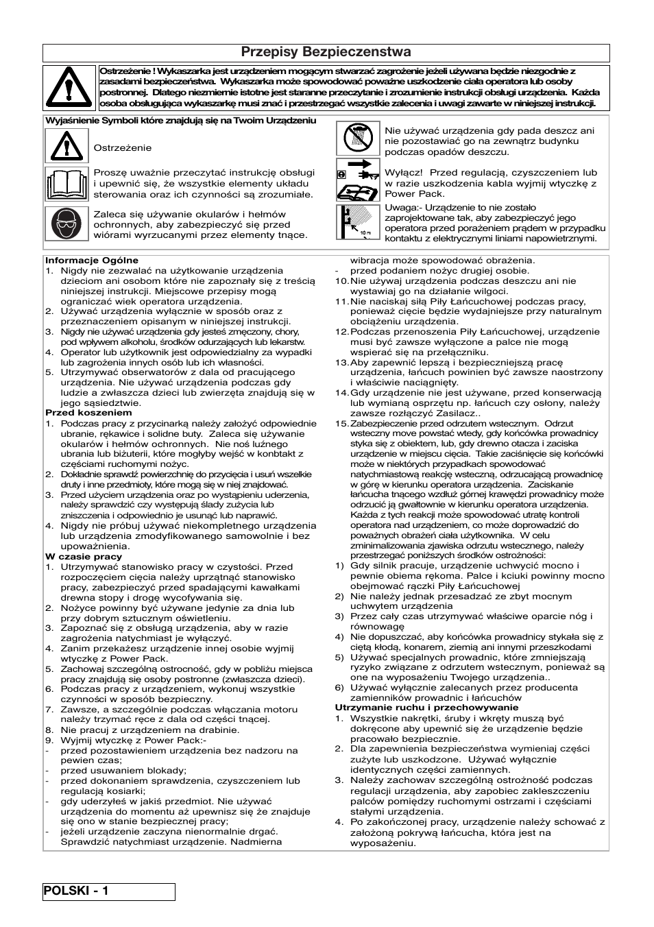 Przepisy bezpieczenstwa, Polski - 1 | Flymo Sabre Saw User Manual | Page 30 / 40