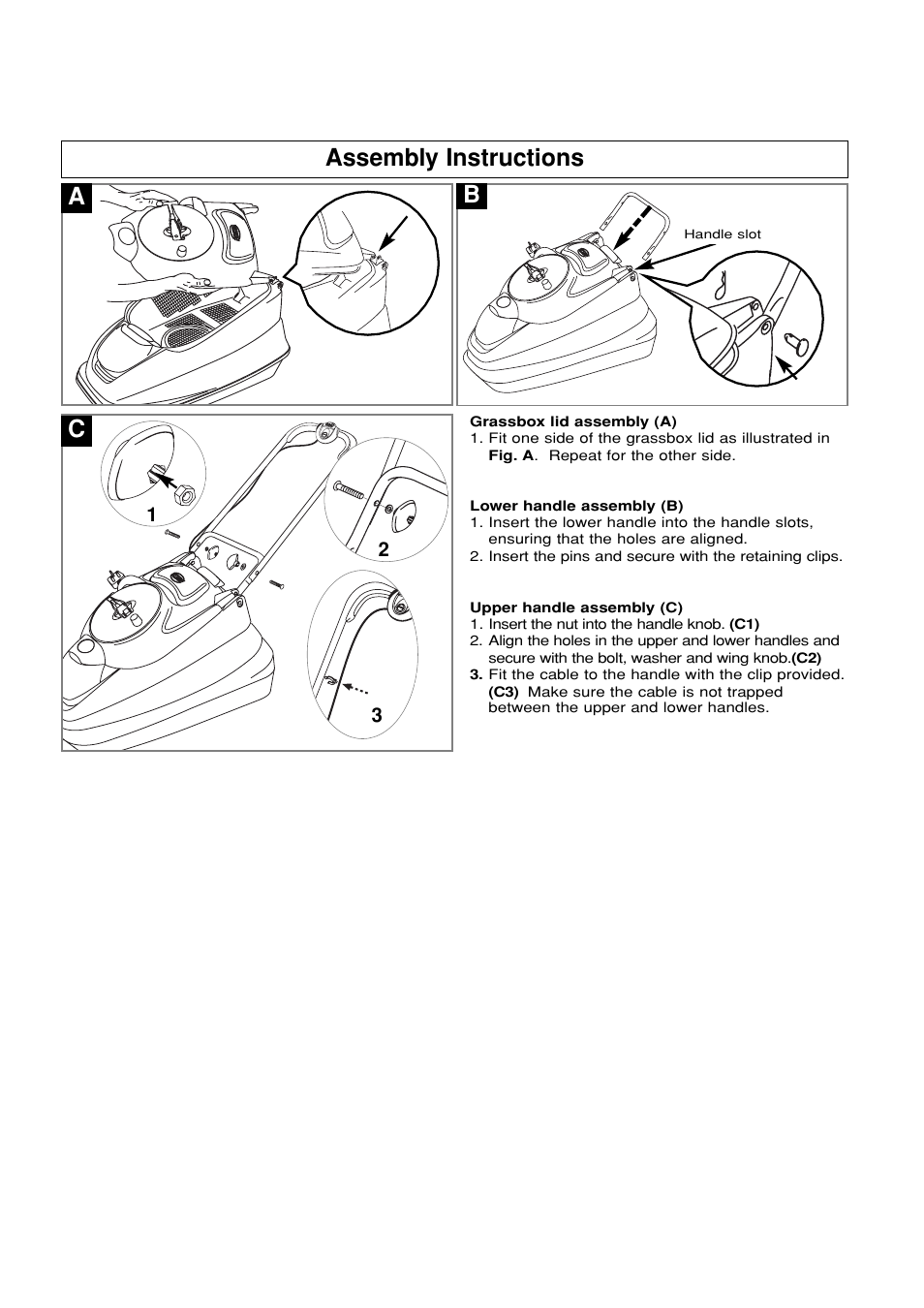Assembly instructions, Cassembly instructions | Flymo 380 User Manual | Page 4 / 10
