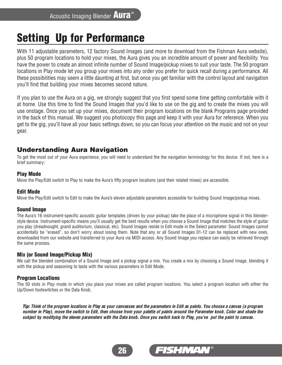 Setting up for performance, Aura | Fishman Aura User Manual | Page 26 / 36