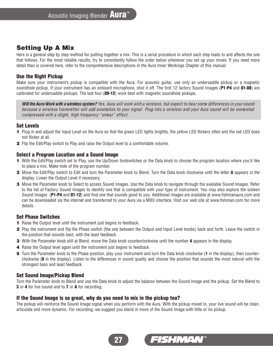 Aura, Setting up a mix, Acoustic imaging blender | Fishman Aura User Manual | Page 27 / 36