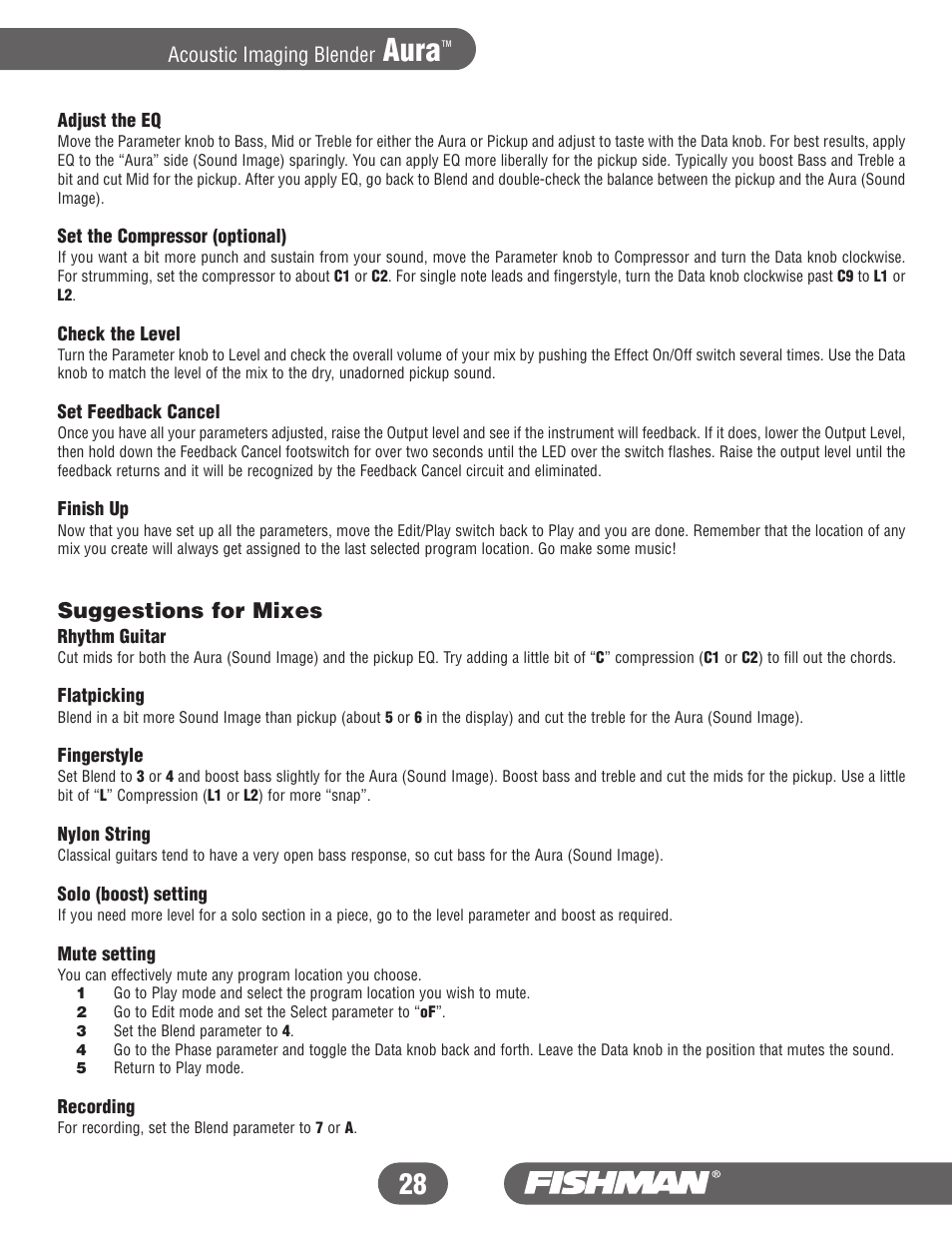 Aura, Suggestions for mixes, Acoustic imaging blender | Fishman Aura User Manual | Page 28 / 36