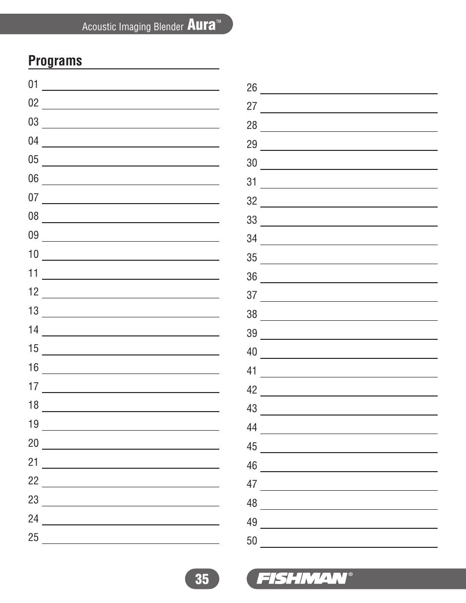 Aura, Programs | Fishman Aura User Manual | Page 35 / 36