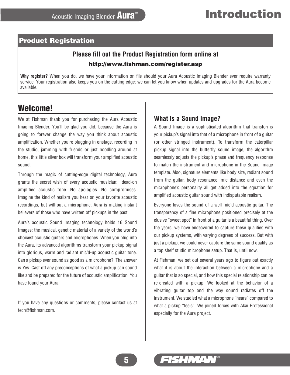 Introduction, Aura, Welcome | What is a sound image, Acoustic imaging blender | Fishman Aura User Manual | Page 5 / 36