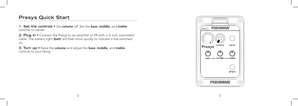 Presys quick start | Fishman Stereo Amplifier User Manual | Page 2 / 5