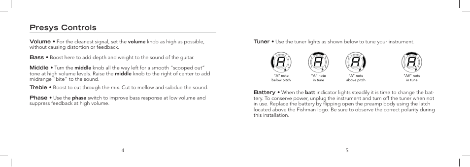 Presys controls | Fishman Stereo Amplifier User Manual | Page 3 / 5