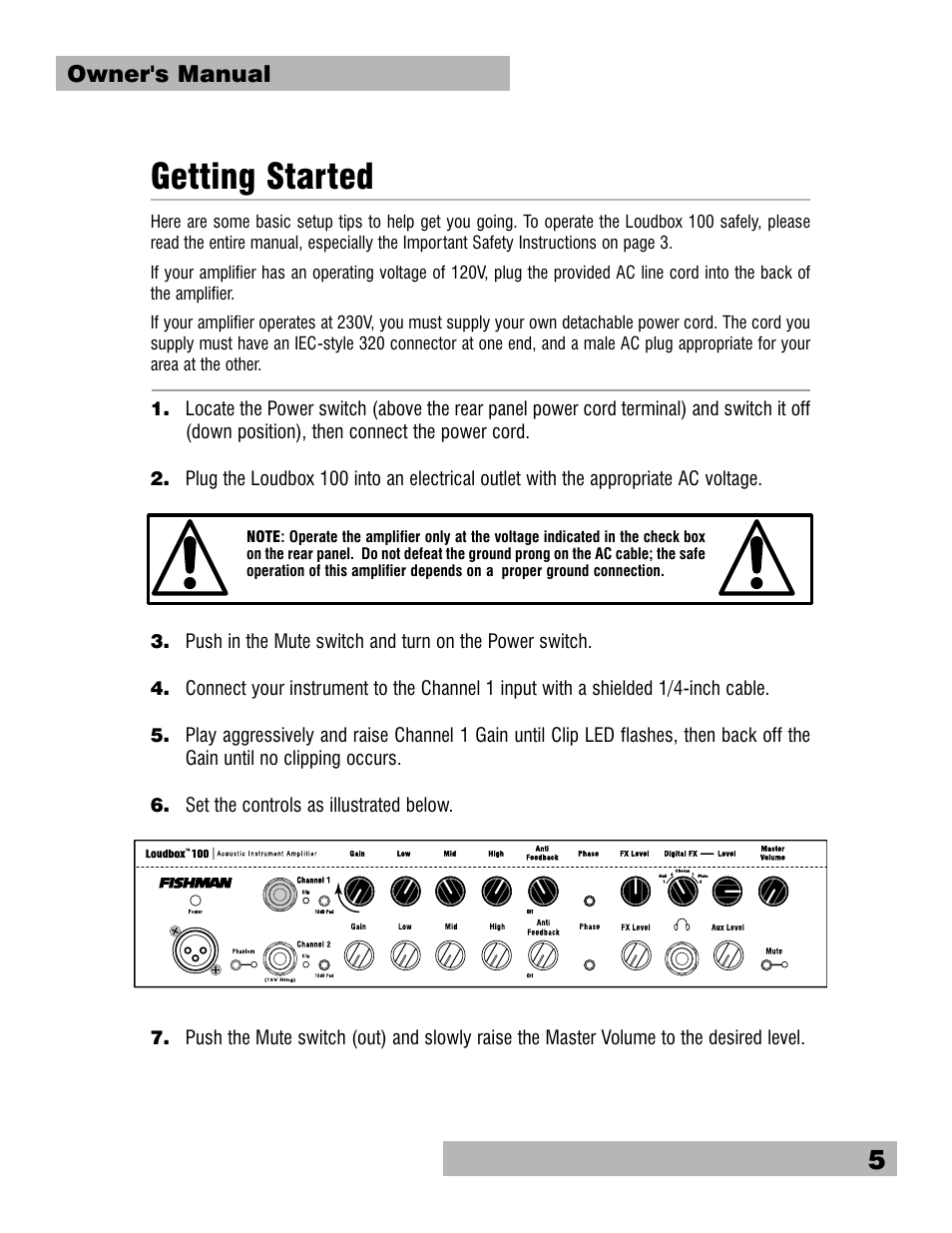 Getting started | Fishman Loudbox 100 User Manual | Page 5 / 16