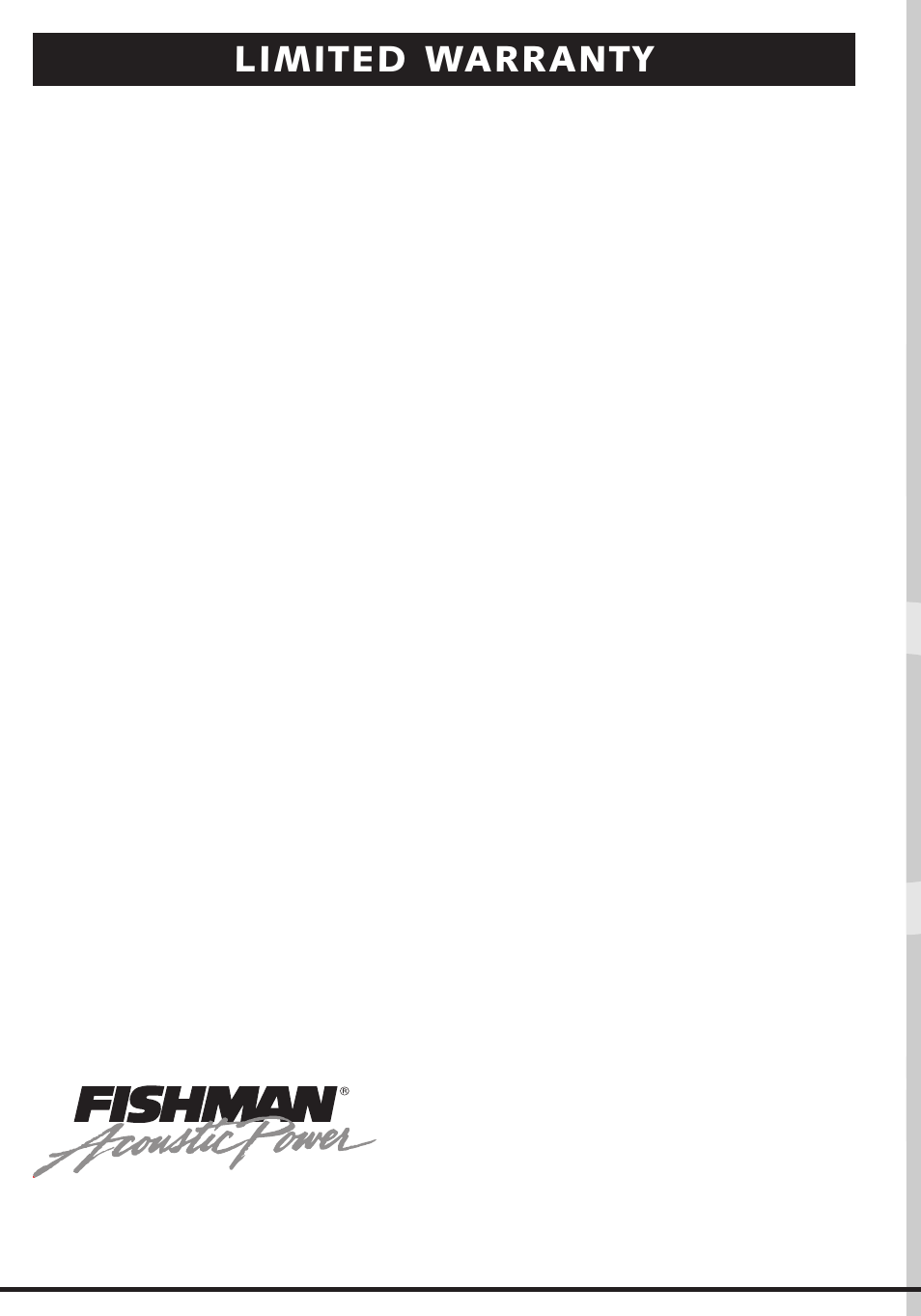 Fishman transducers, Limited warranty | Fishman Guitar User Manual | Page 12 / 12
