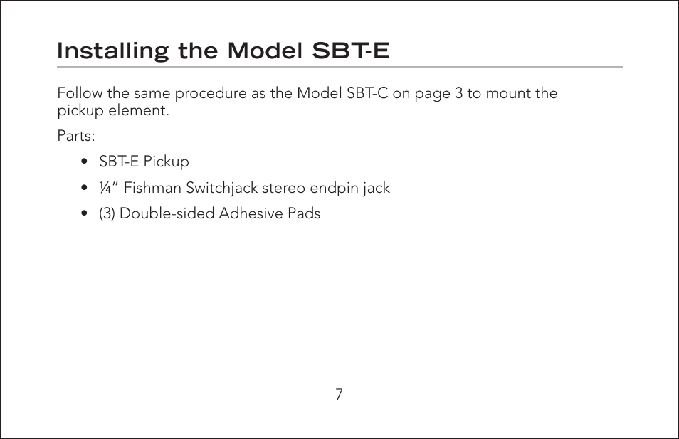 Installing the model sbt-e | Fishman SBT-C User Manual | Page 7 / 12