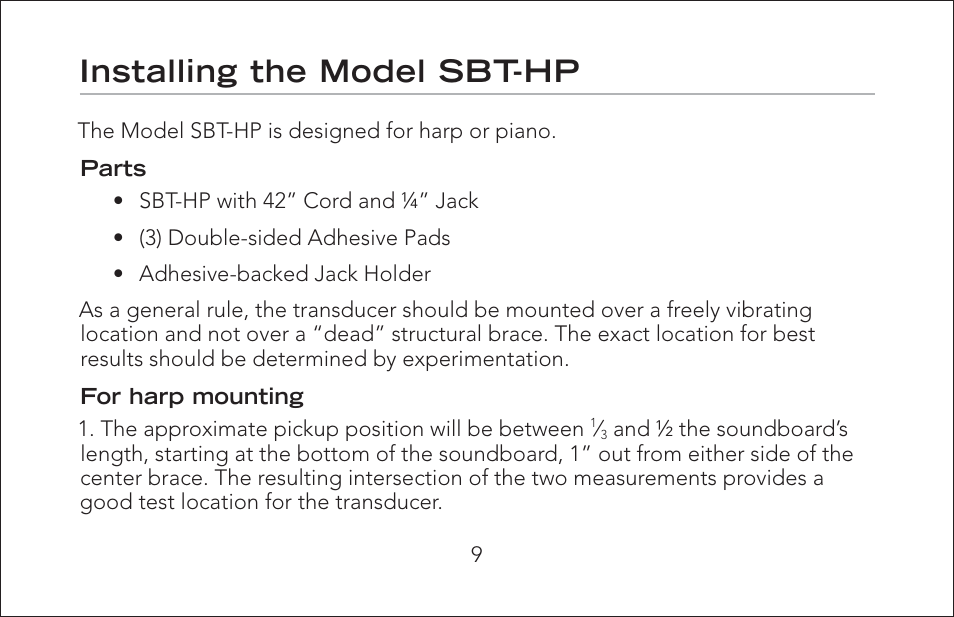 Installing the model sbt-hp | Fishman SBT-C User Manual | Page 9 / 12