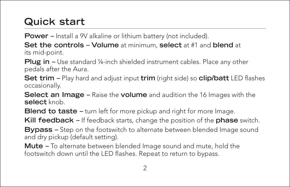 Quick start | Fishman Aura Jerry Douglas Signature Series User Manual | Page 2 / 20