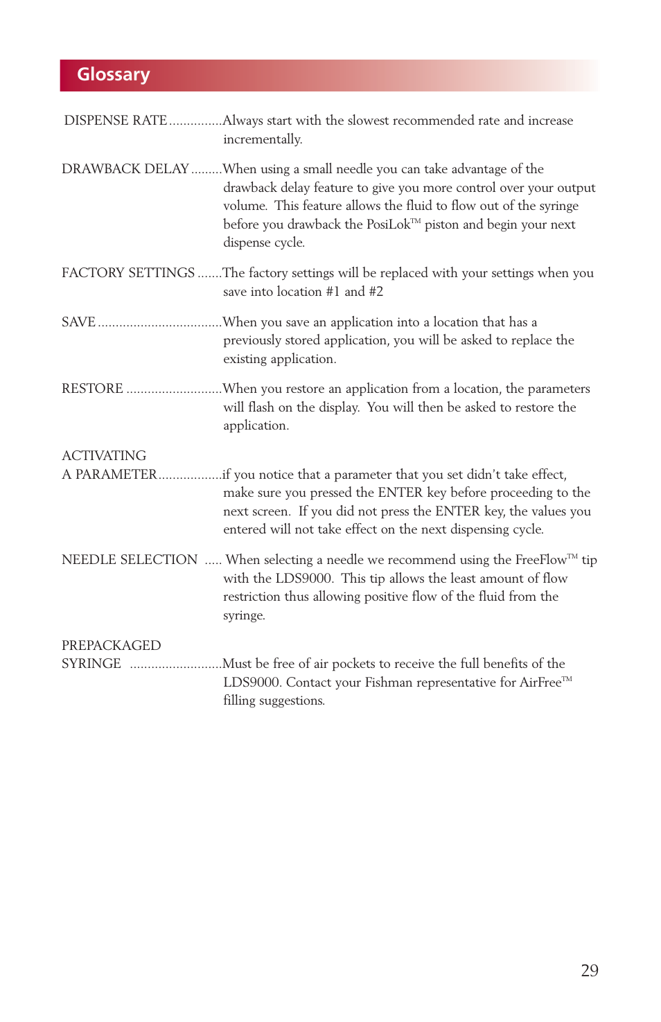 Glossary | Fishman AIRFREE LDS9000 User Manual | Page 29 / 32