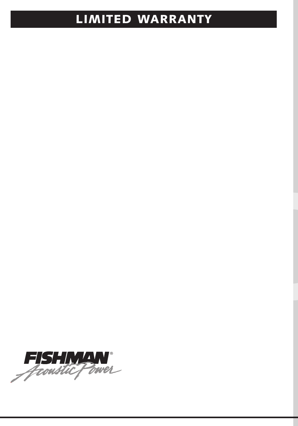 Fishman transducers, Limited warranty | Fishman Blender User Manual | Page 12 / 12