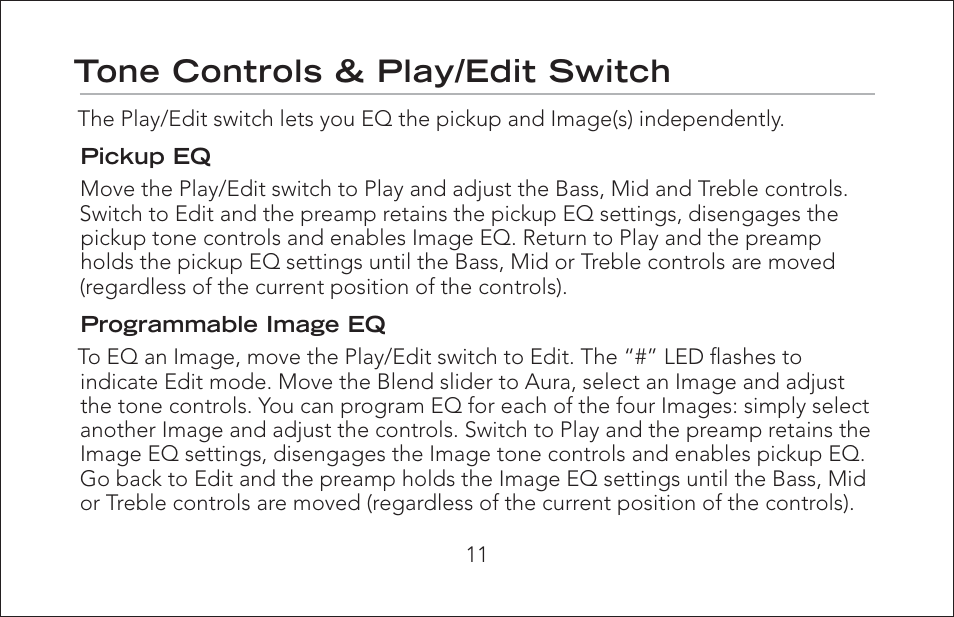 Tone controls & play/edit switch | Fishman Aura Pro User Manual | Page 11 / 18