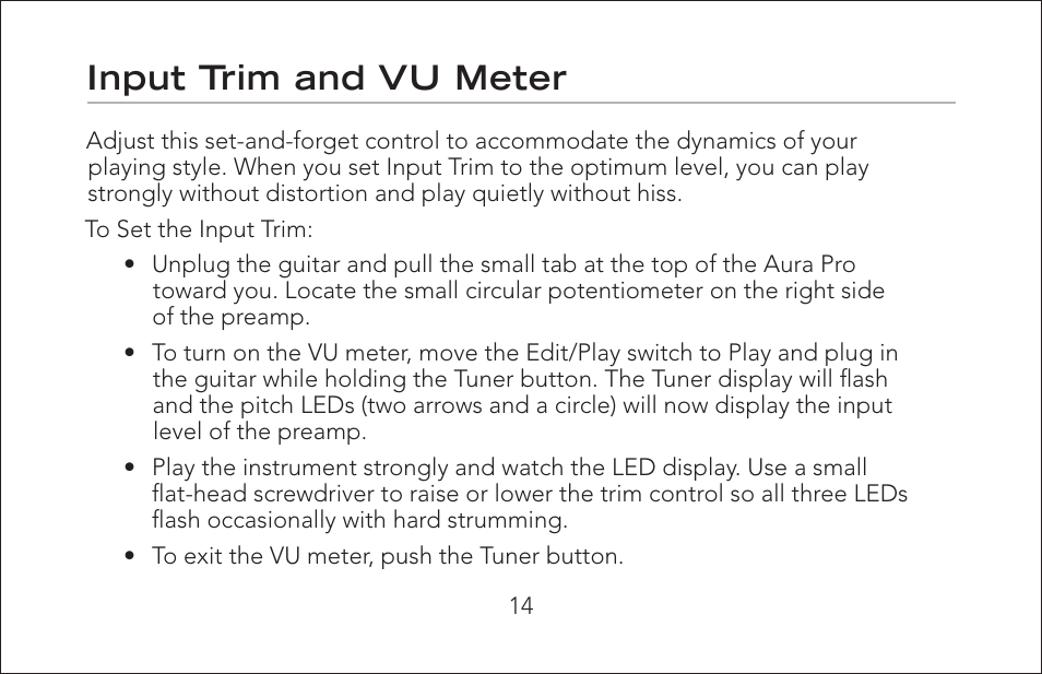 Input trim and vu meter | Fishman Aura Pro User Manual | Page 14 / 18